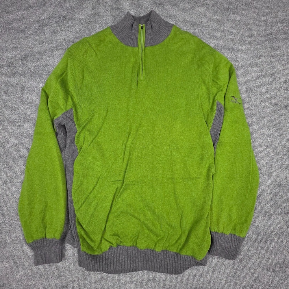 Mizuno Windlite Sweater Men's XL Green Gray 1/4 Zip Lined Windproof High Neck